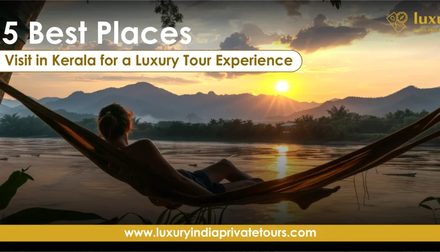 Traveler relaxing in hammock by river during Kerala sunset with scenic mountains