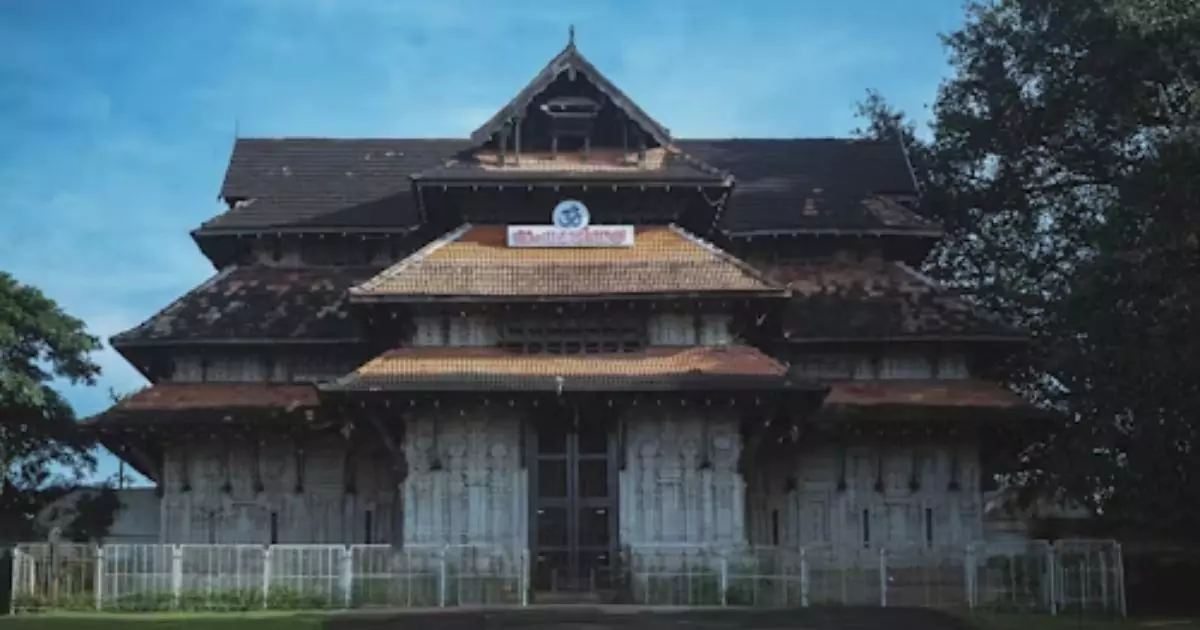 Thrissur temple with traditional architecture under clear sky 